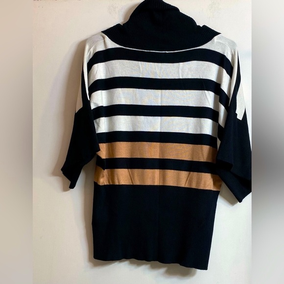 Cable & Gauge Stripe Sweater Cowl Neck Black with brown White Stripes  M. - Picture 2 of 6